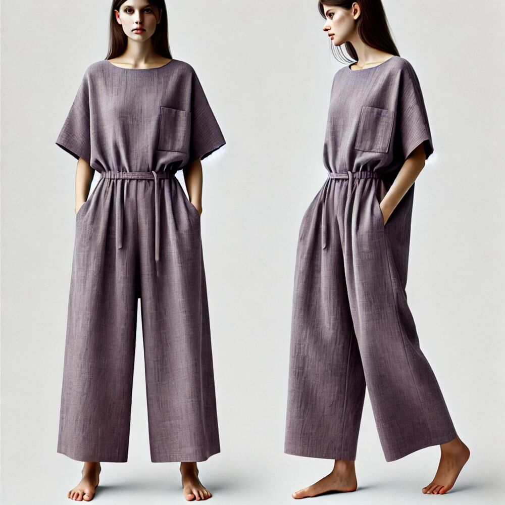Relaxed Wide-Leg Mauve Jumpsuit with Drawstring Waist